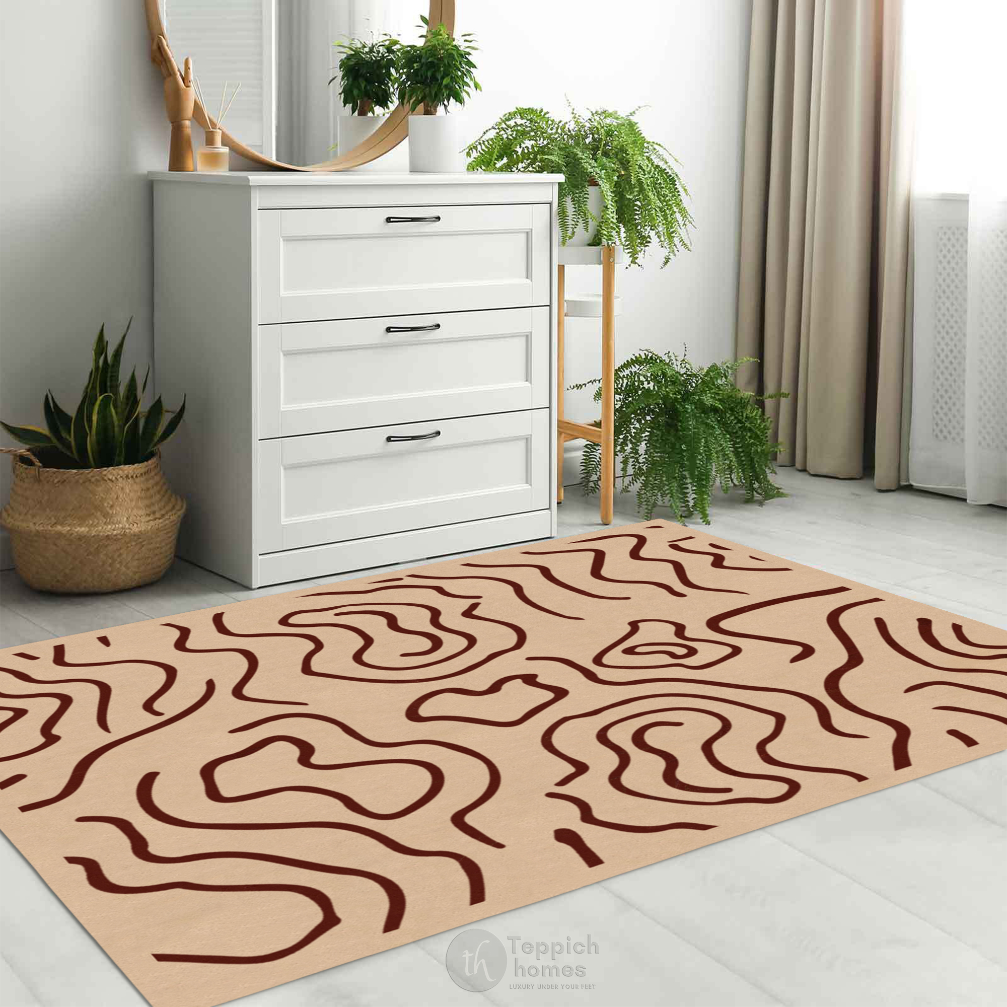 Beige Modern Line Pattern Rug Contemporary Area Carpet for Living Room and Bedroom