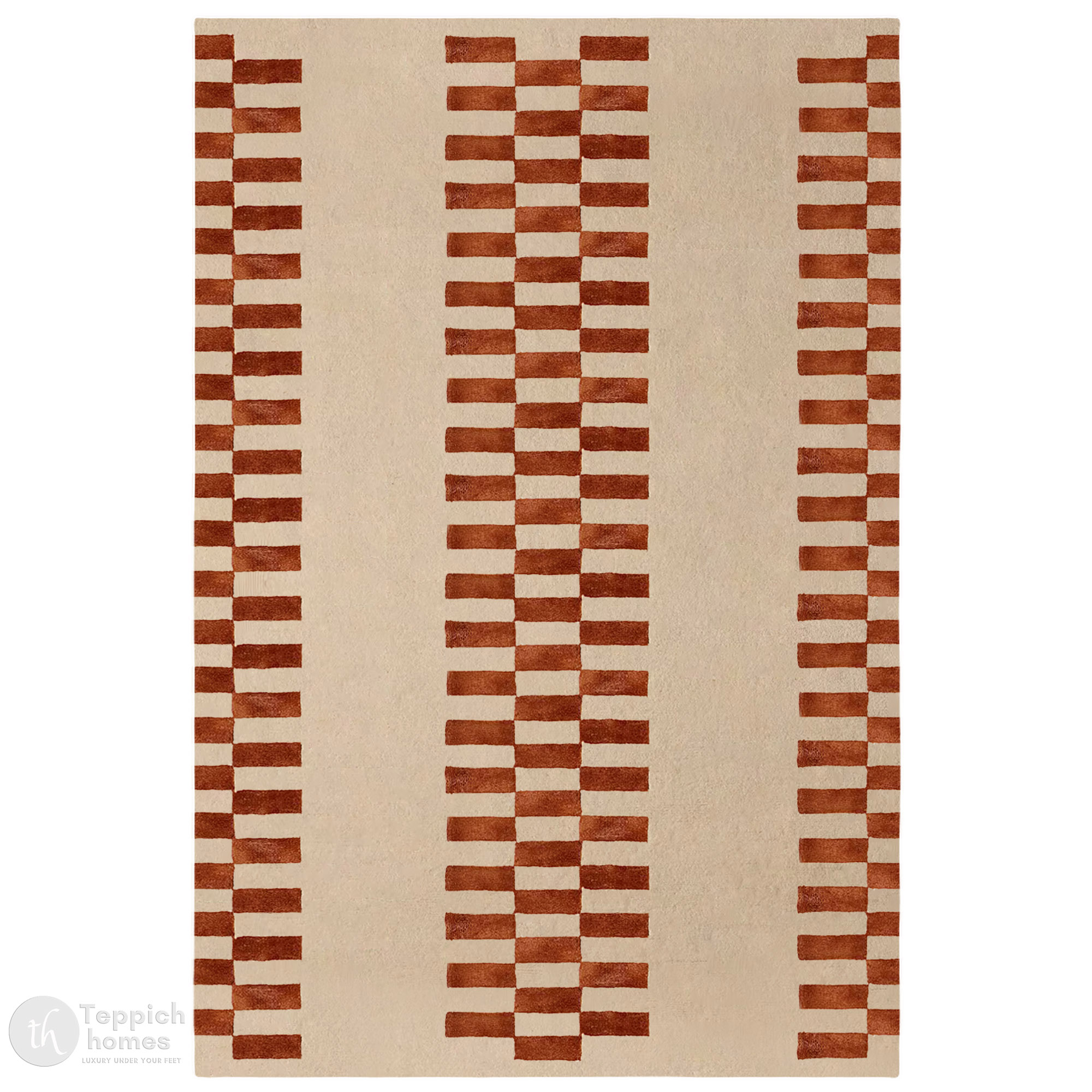 Beige Geometric Striped Rug Modern Area Carpet with Brown Block Pattern for Living Room and Bedroom