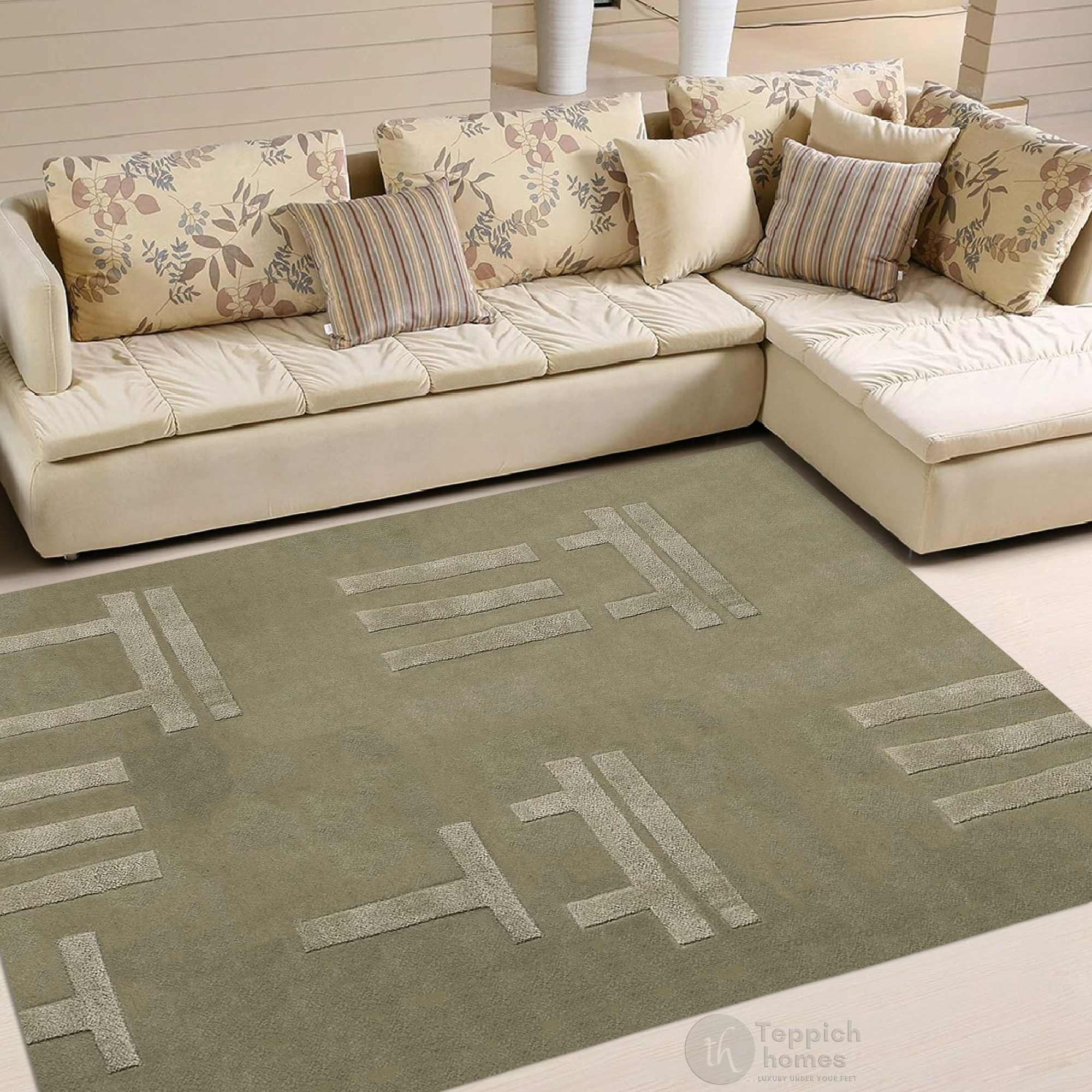 Modern Olive Green Geometric Rug Minimalist Patterned Carpet for Living Room and Bedroom