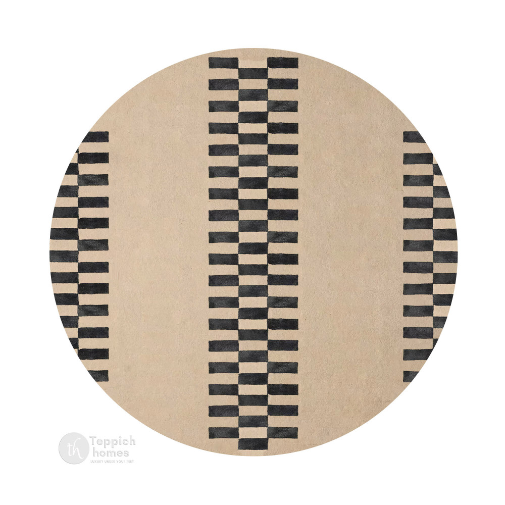 Large Checked Circle Rug Geometric Check Round Hand Tufted Rug | 7x7
