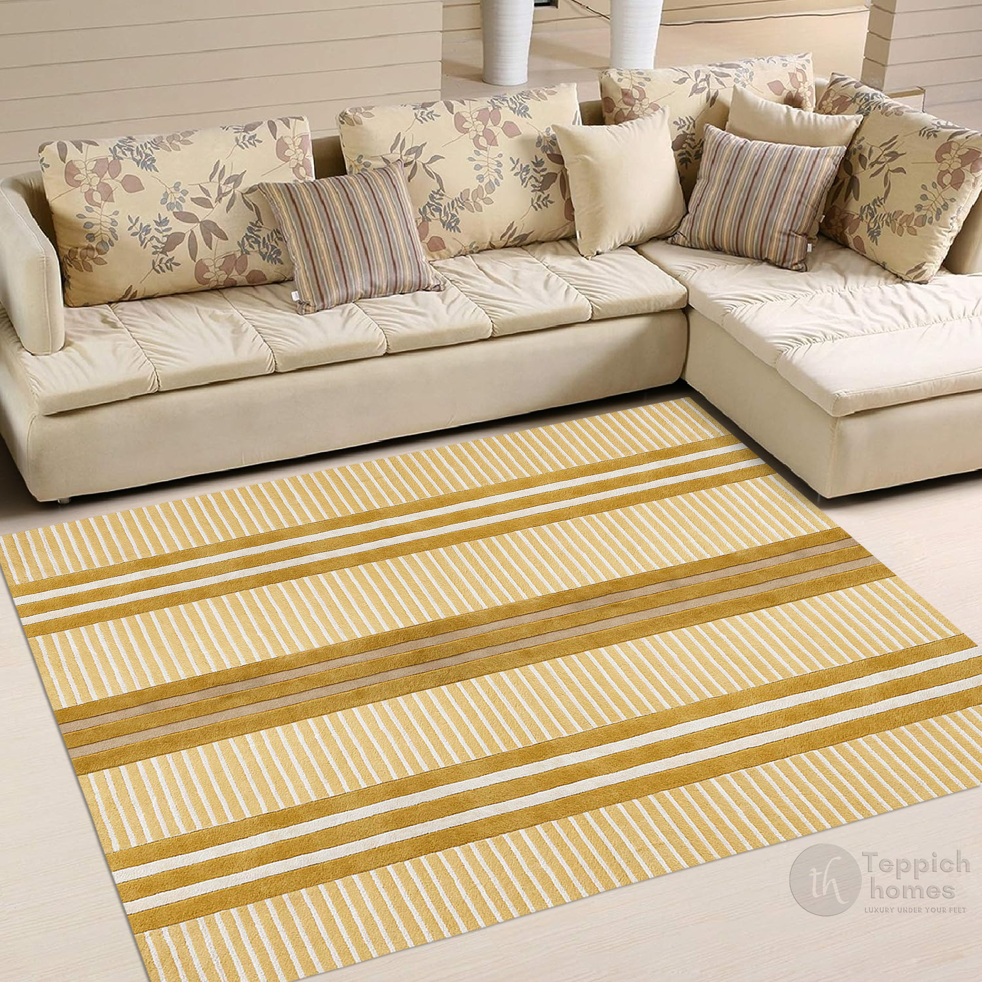 Modern Beige Striped Area Rug Contemporary Geometric Carpet for Living Room and Bedroom