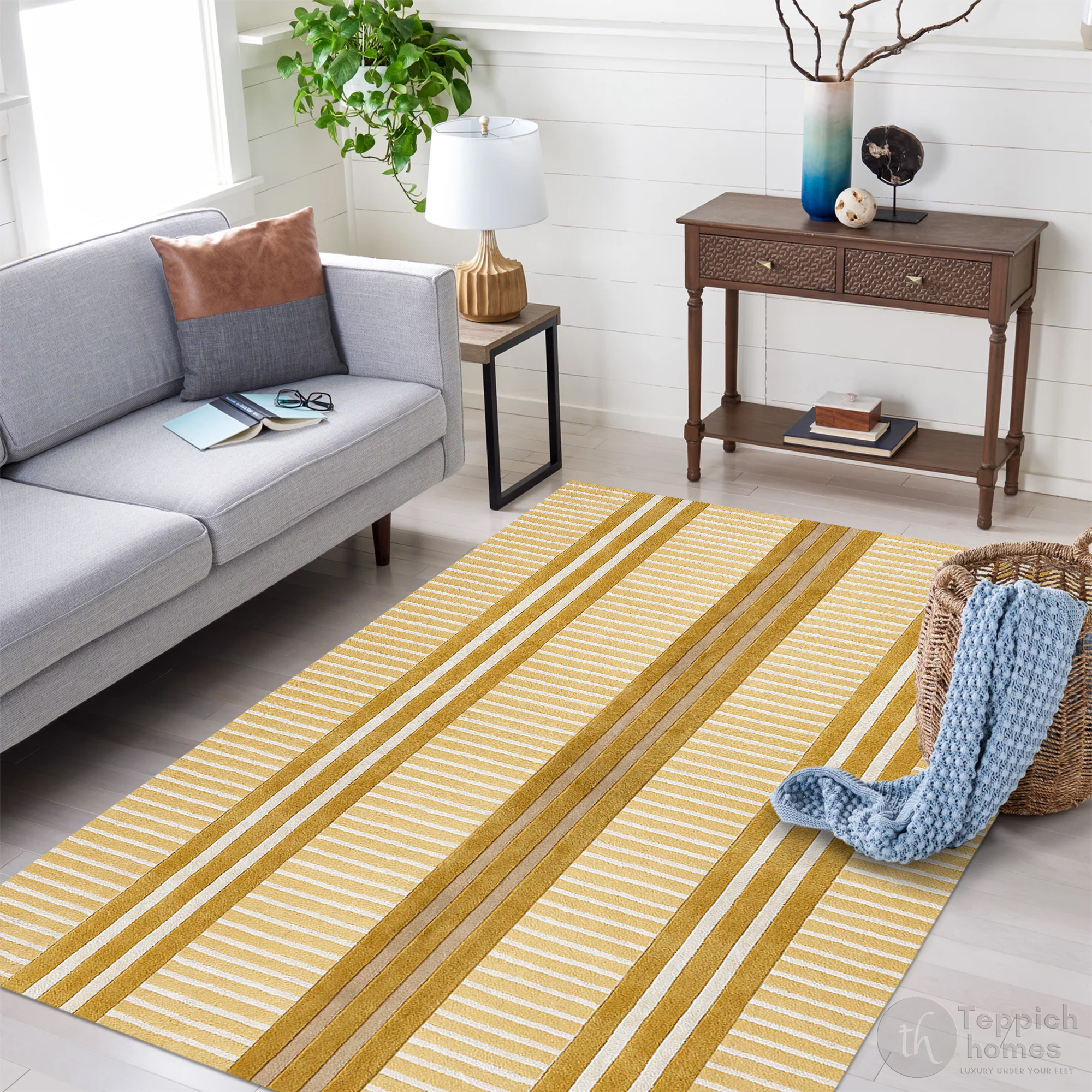 Modern Beige Striped Area Rug Contemporary Geometric Carpet for Living Room and Bedroom