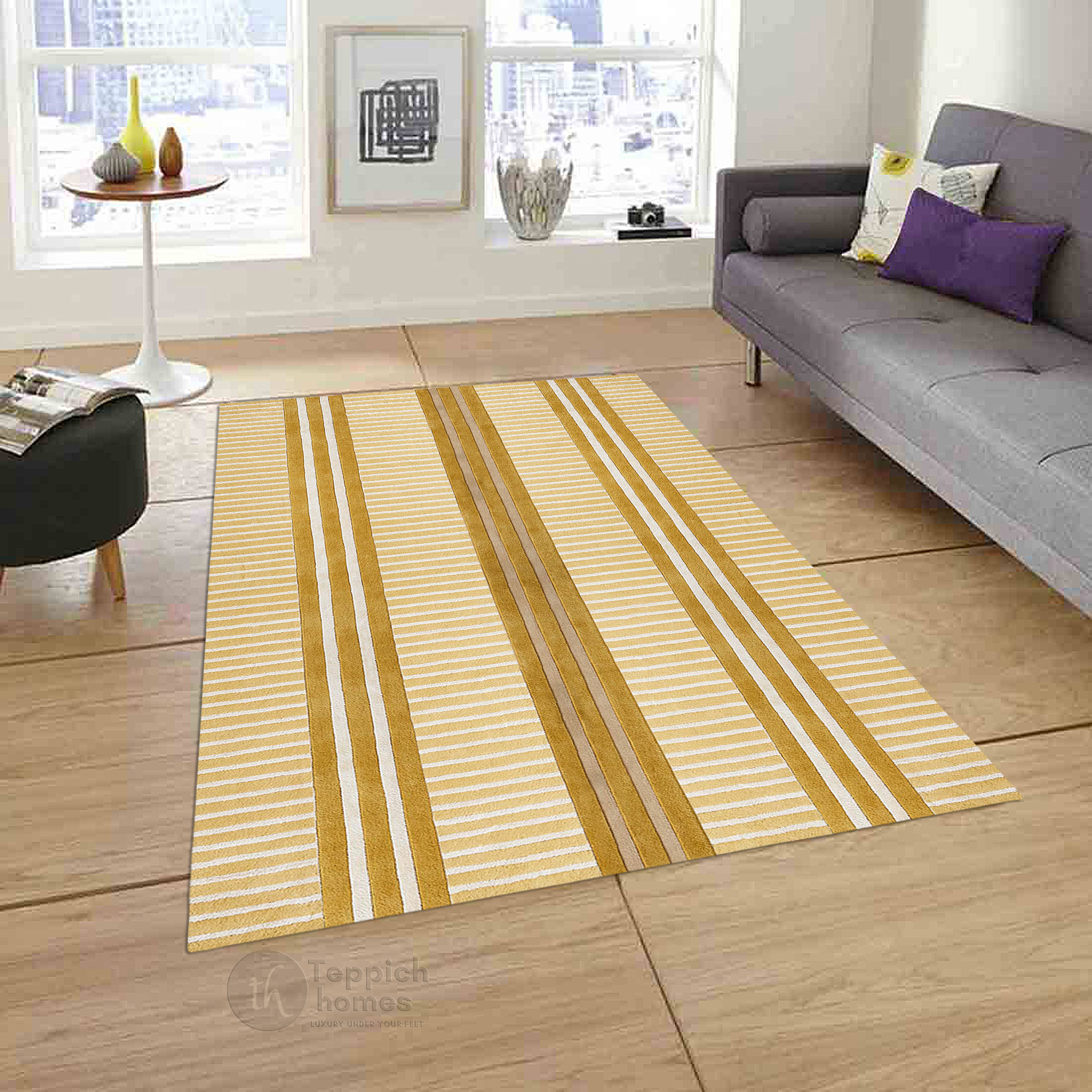 Modern Beige Striped Area Rug Contemporary Geometric Carpet for Living Room and Bedroom