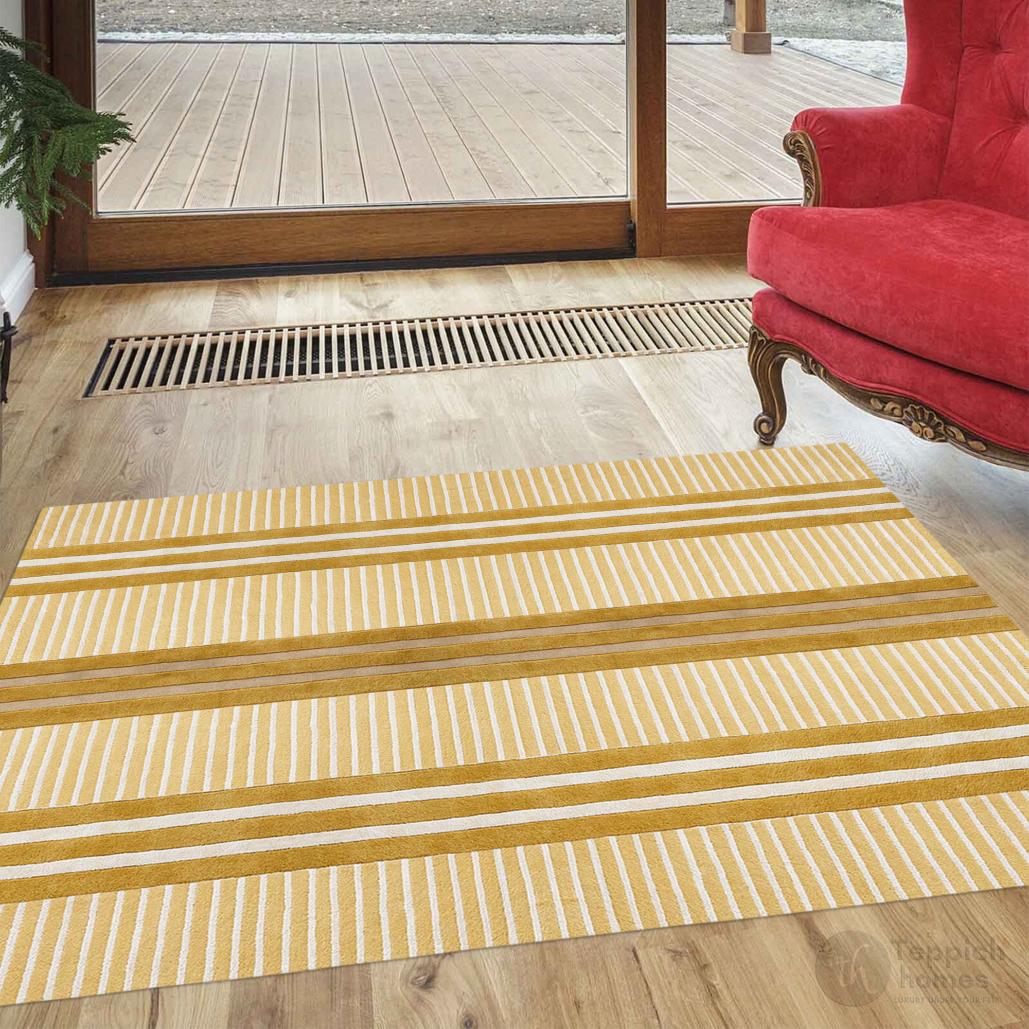 Modern Beige Striped Area Rug Contemporary Geometric Carpet for Living Room and Bedroom