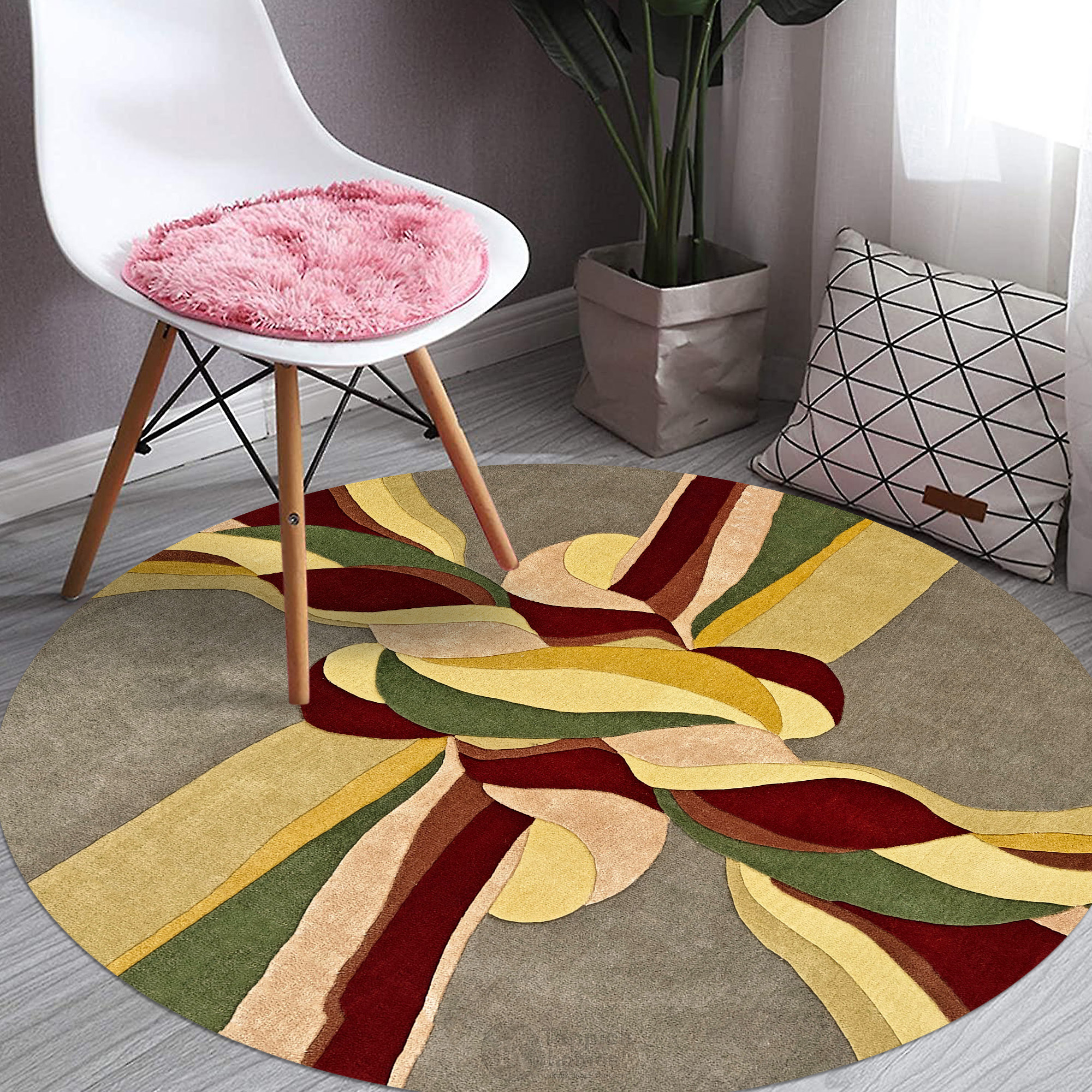 Abstract Twisted Pattern Bedroom Rug 7x7