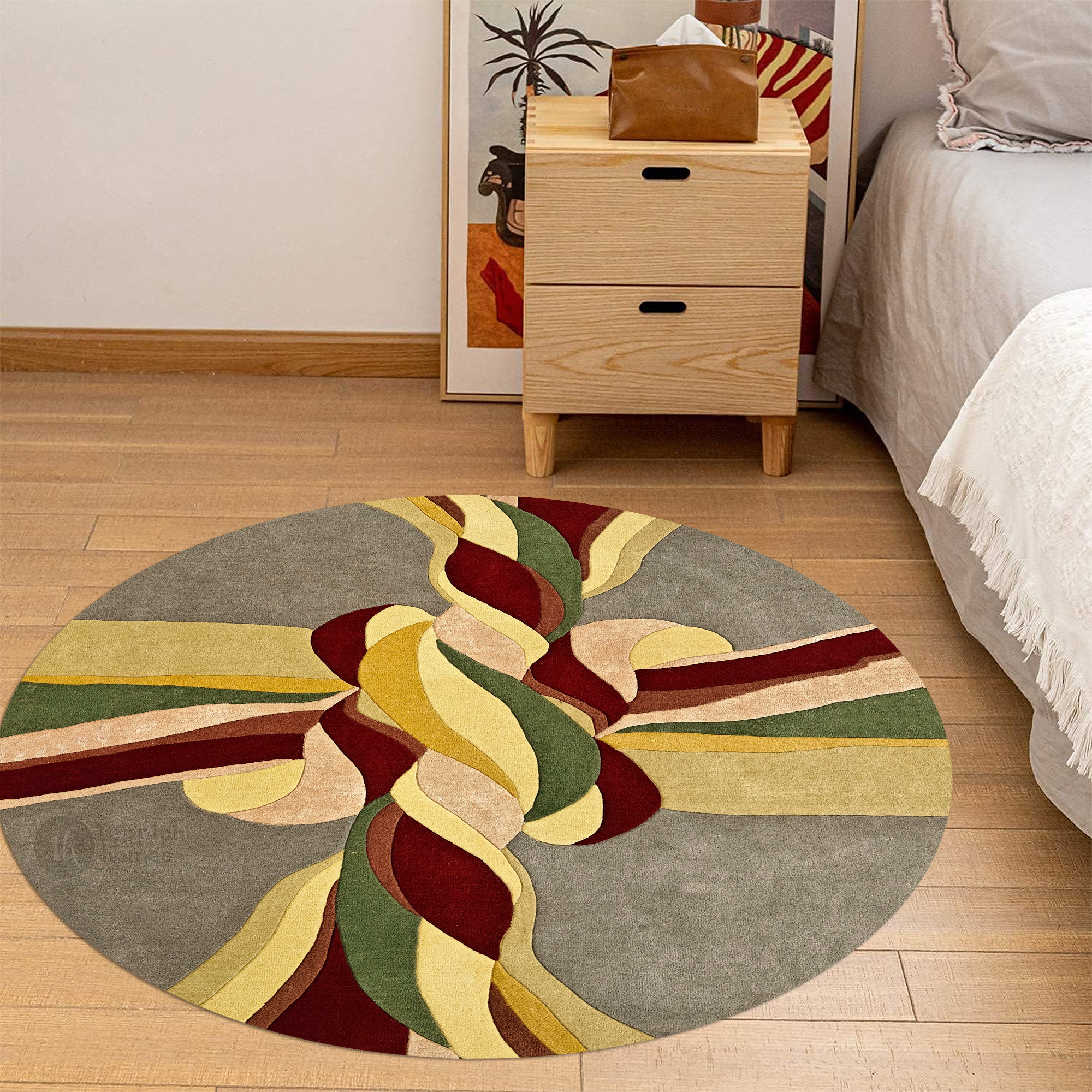 Abstract Twisted Pattern Bedroom Rug 6x6