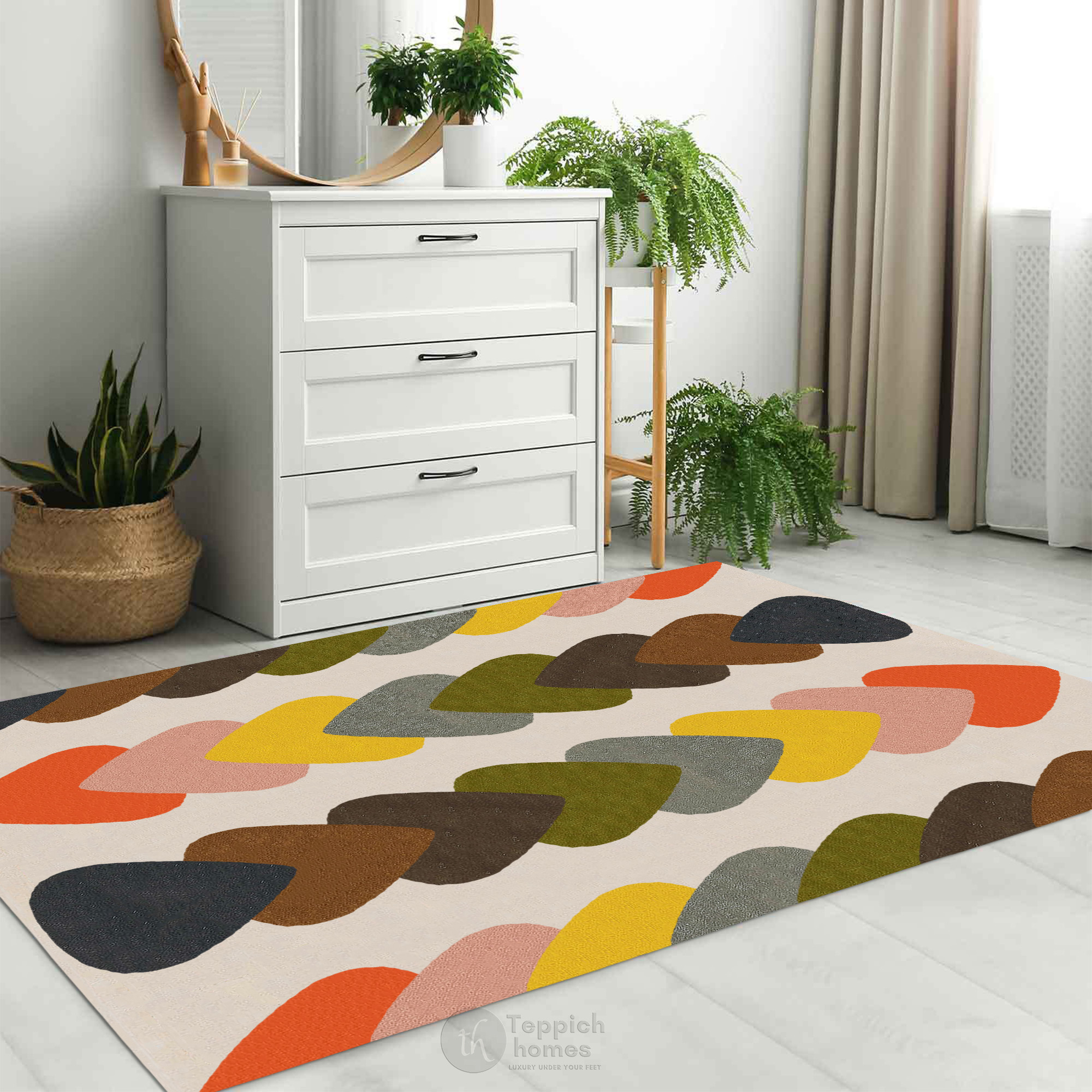 Mid-Century Modern Leaf Stacked Bedroom Rug 12x18