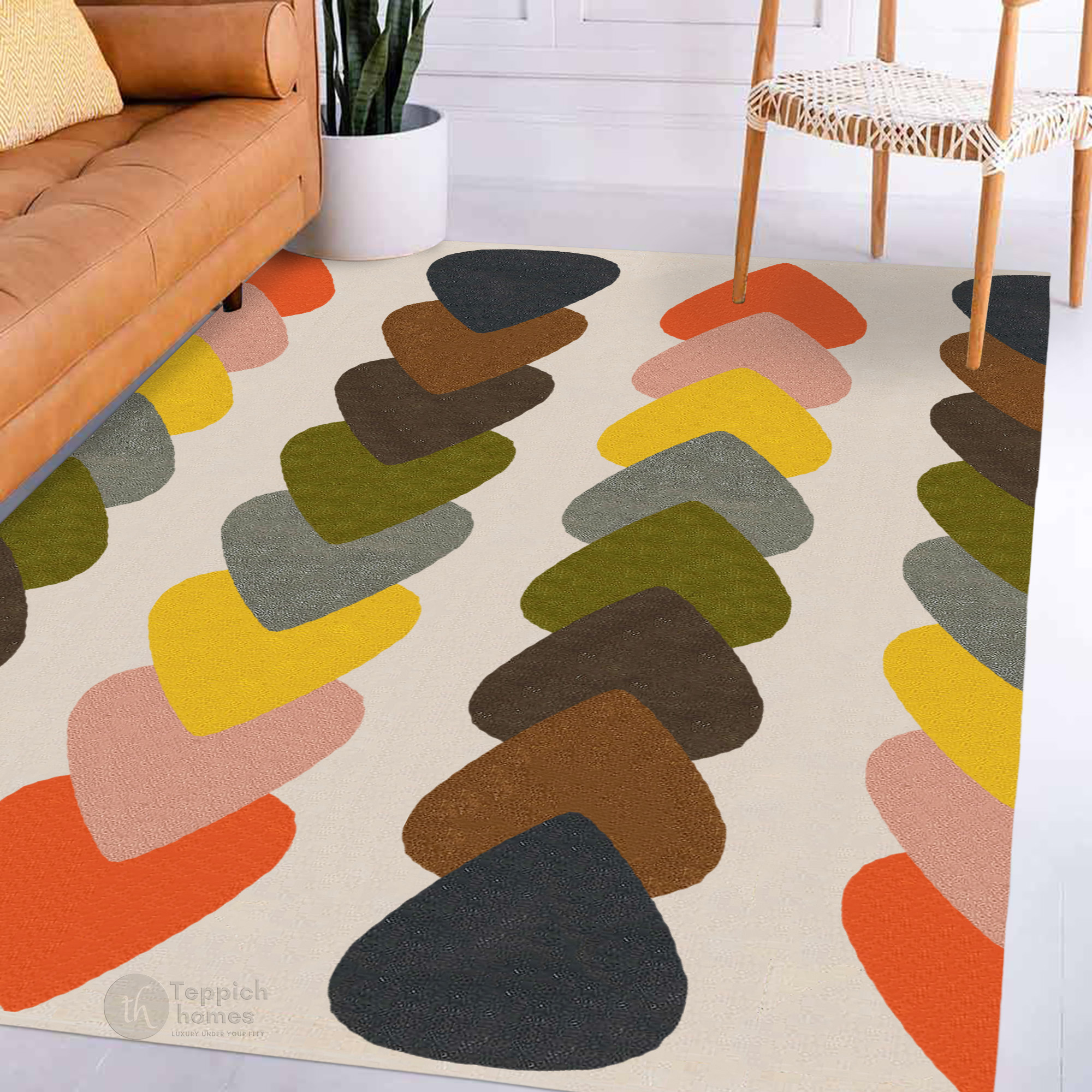 Mid-Century Modern Leaf Stacked Bedroom Rug 6x9