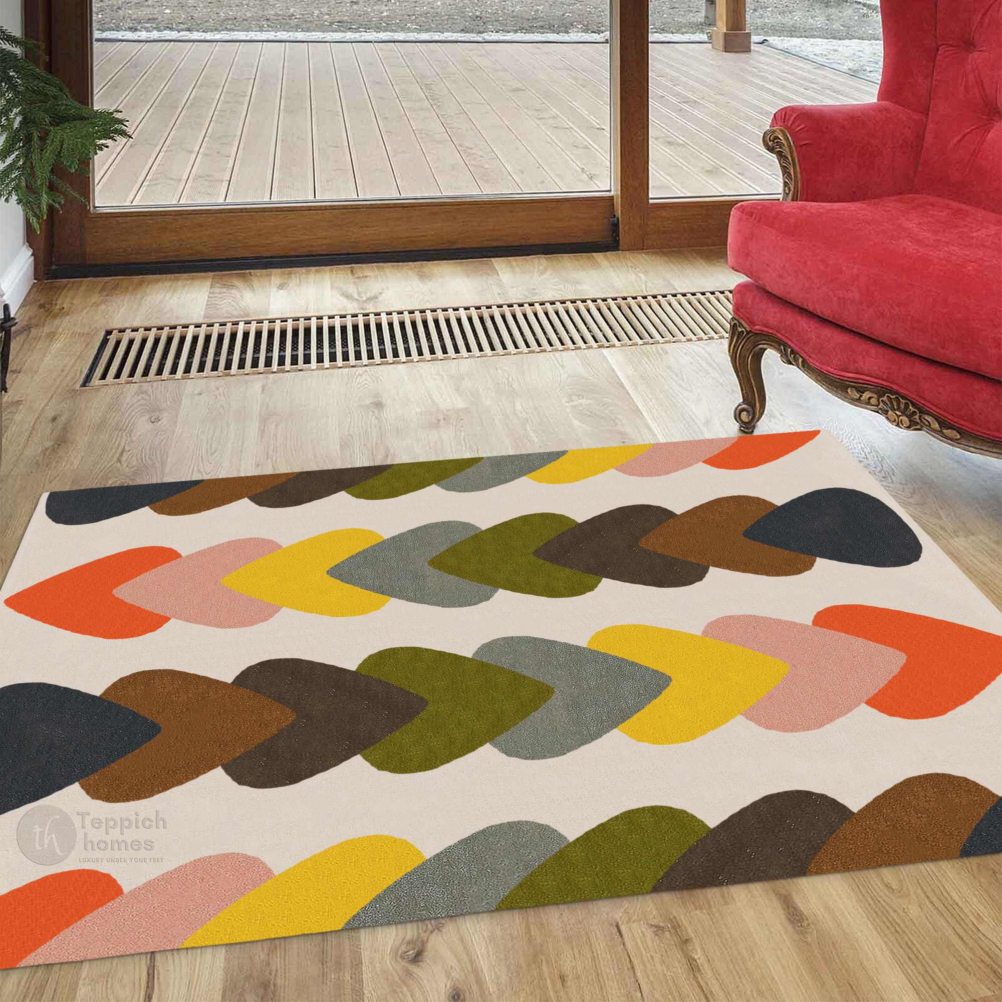 Mid-Century Modern Leaf Stacked Bedroom Rug 9x12