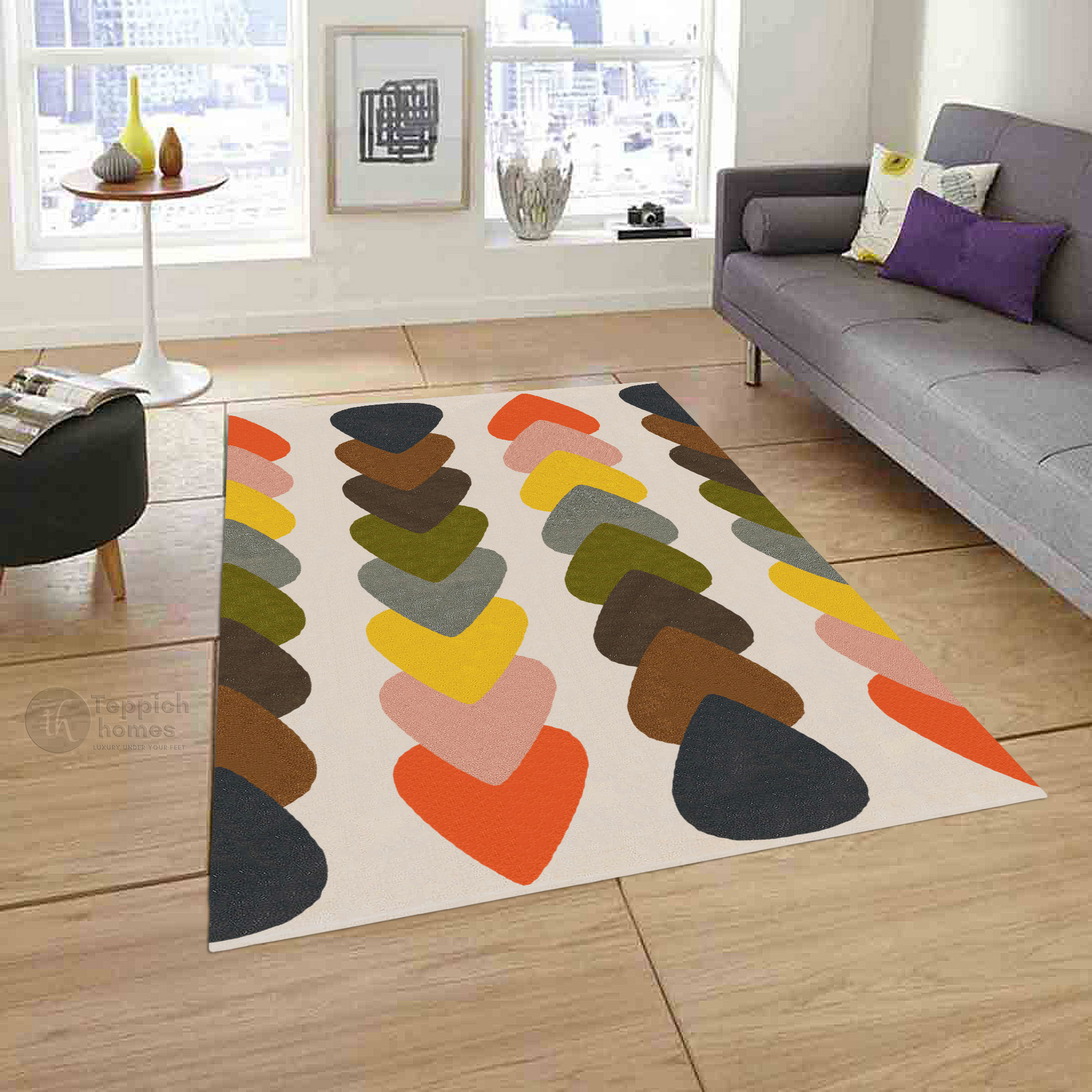 Mid-Century Modern Leaf Stacked Bedroom Rug 12x15