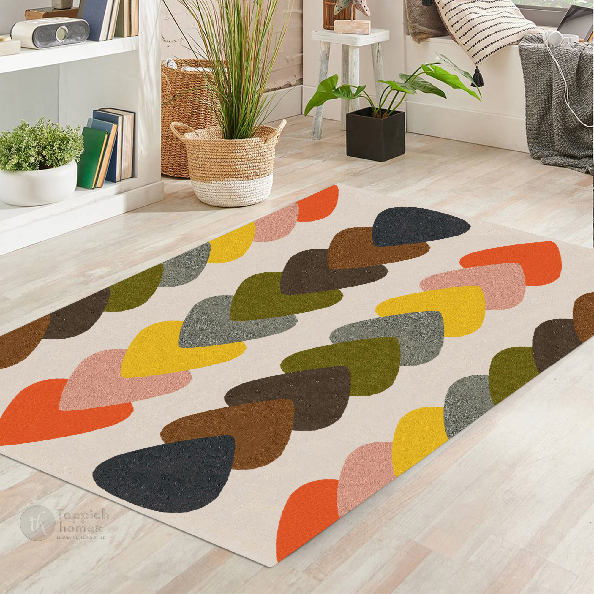 Mid-Century Modern Leaf Stacked Bedroom Rug 8x10