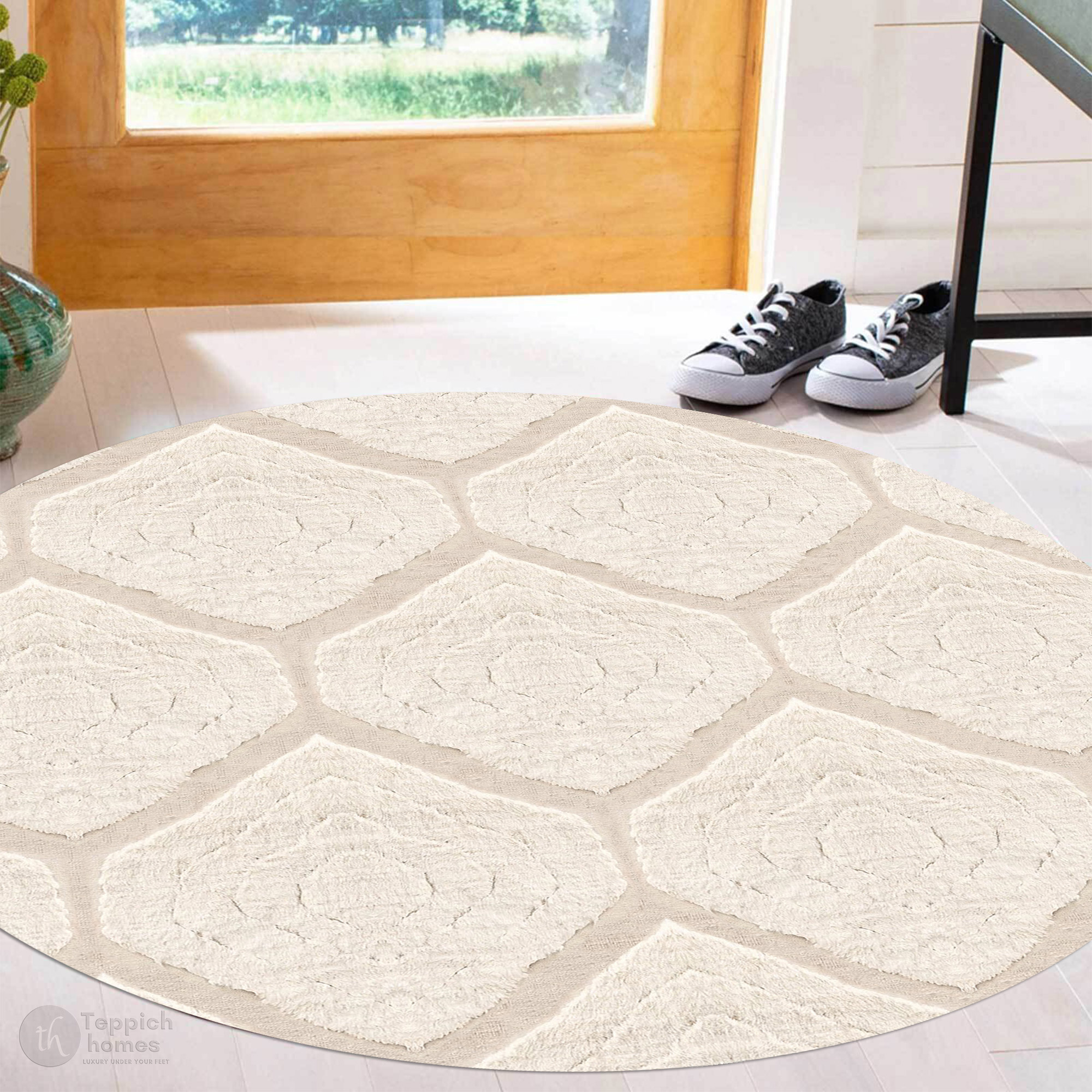 Round Diamond Rug Diamond Lattice Textured Round Rug | 7x7 ft