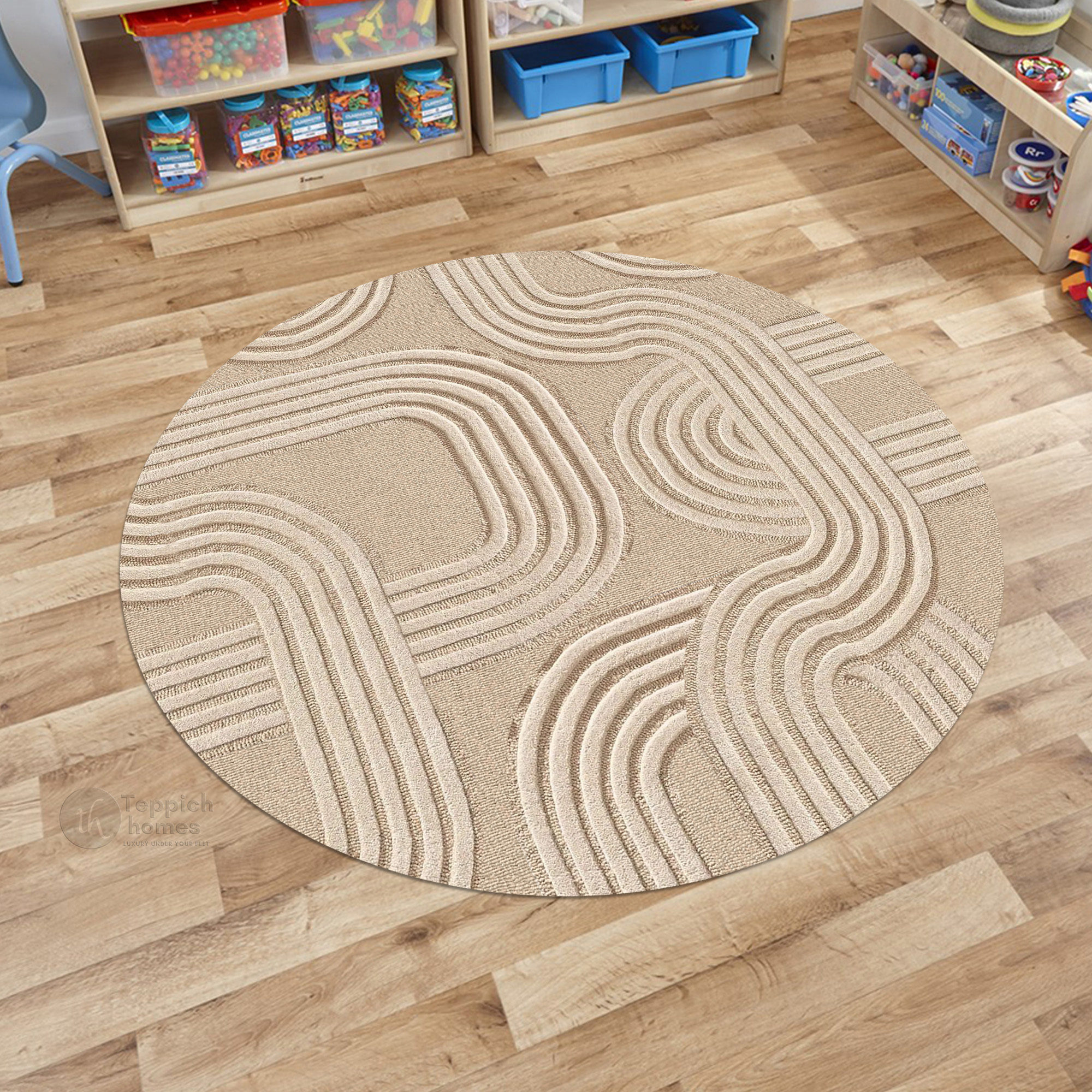 Modern Geometric Pattern Beige Round Rug 14x14