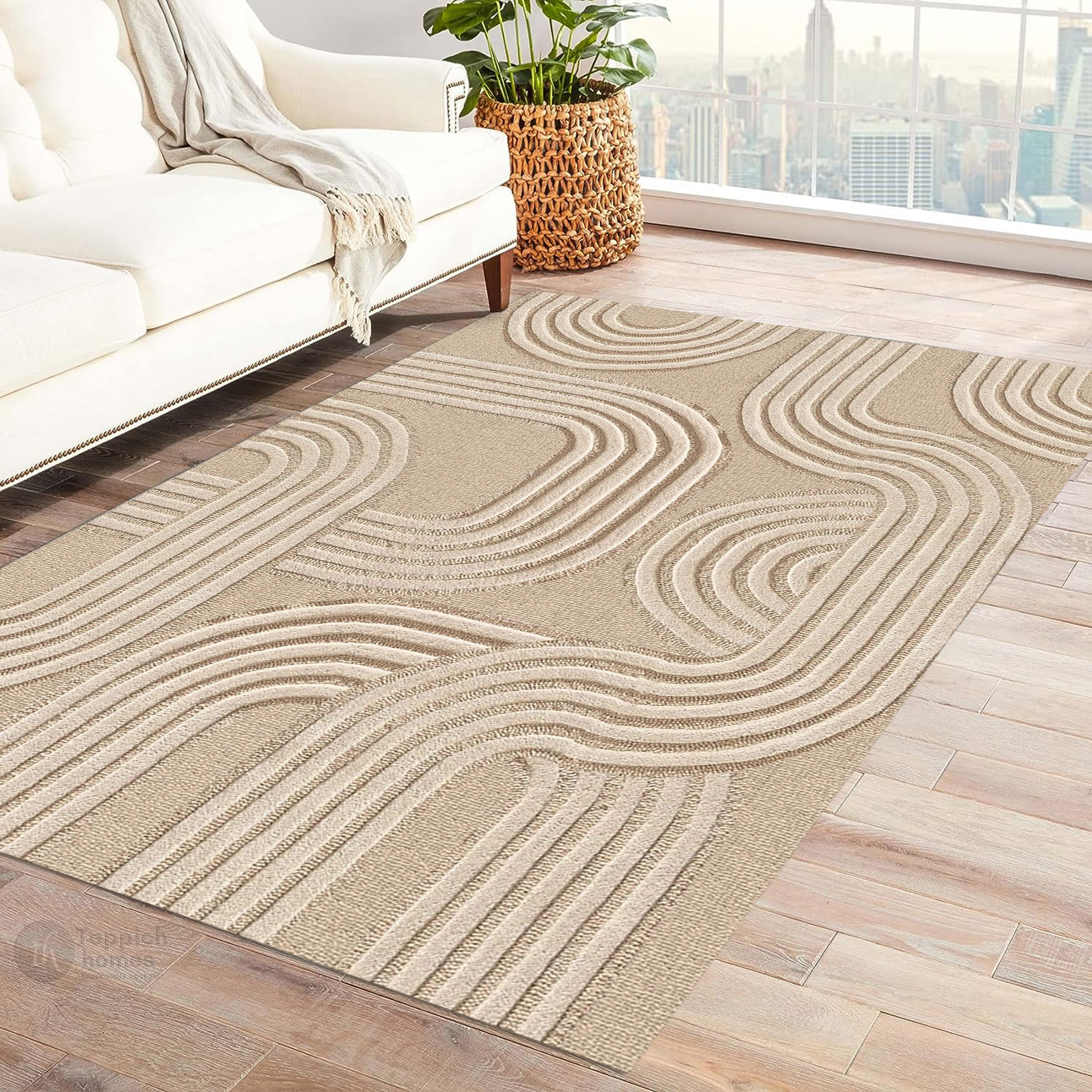Loop Rug Texture Textured 3D Loop Design Beige Rug | 8x10 ft