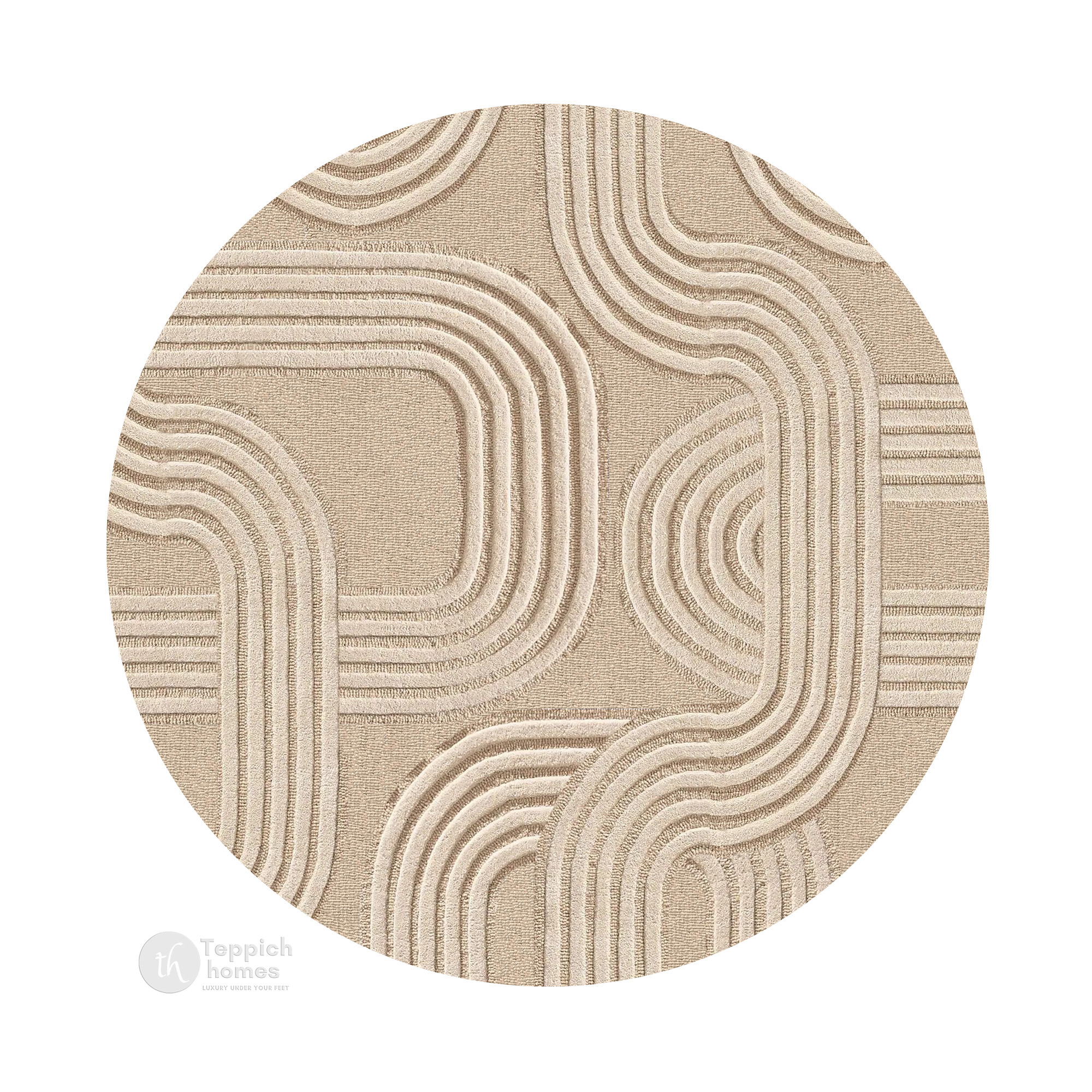 Modern Geometric Pattern Beige Round Rug 16x16