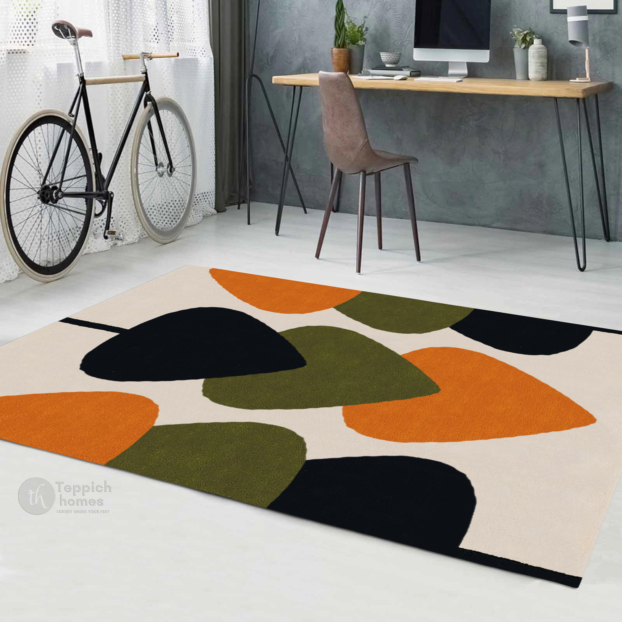 Modern Retro Leaf Pattern Rectangular Rug 5x8