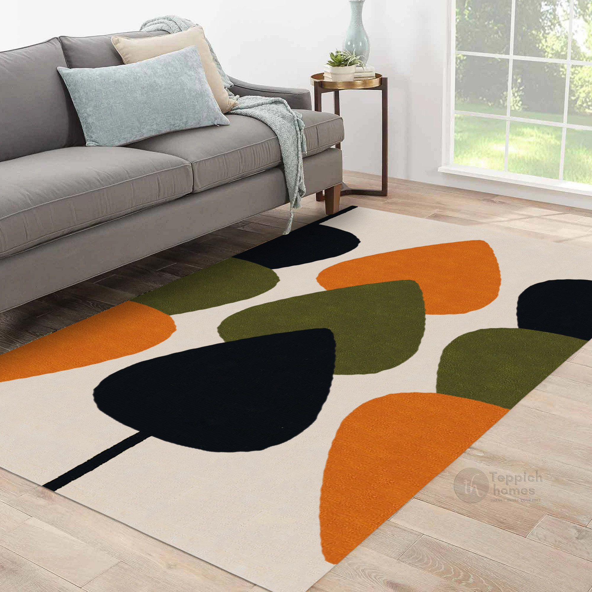 Modern Retro Leaf Pattern Rectangular Rug 9x12