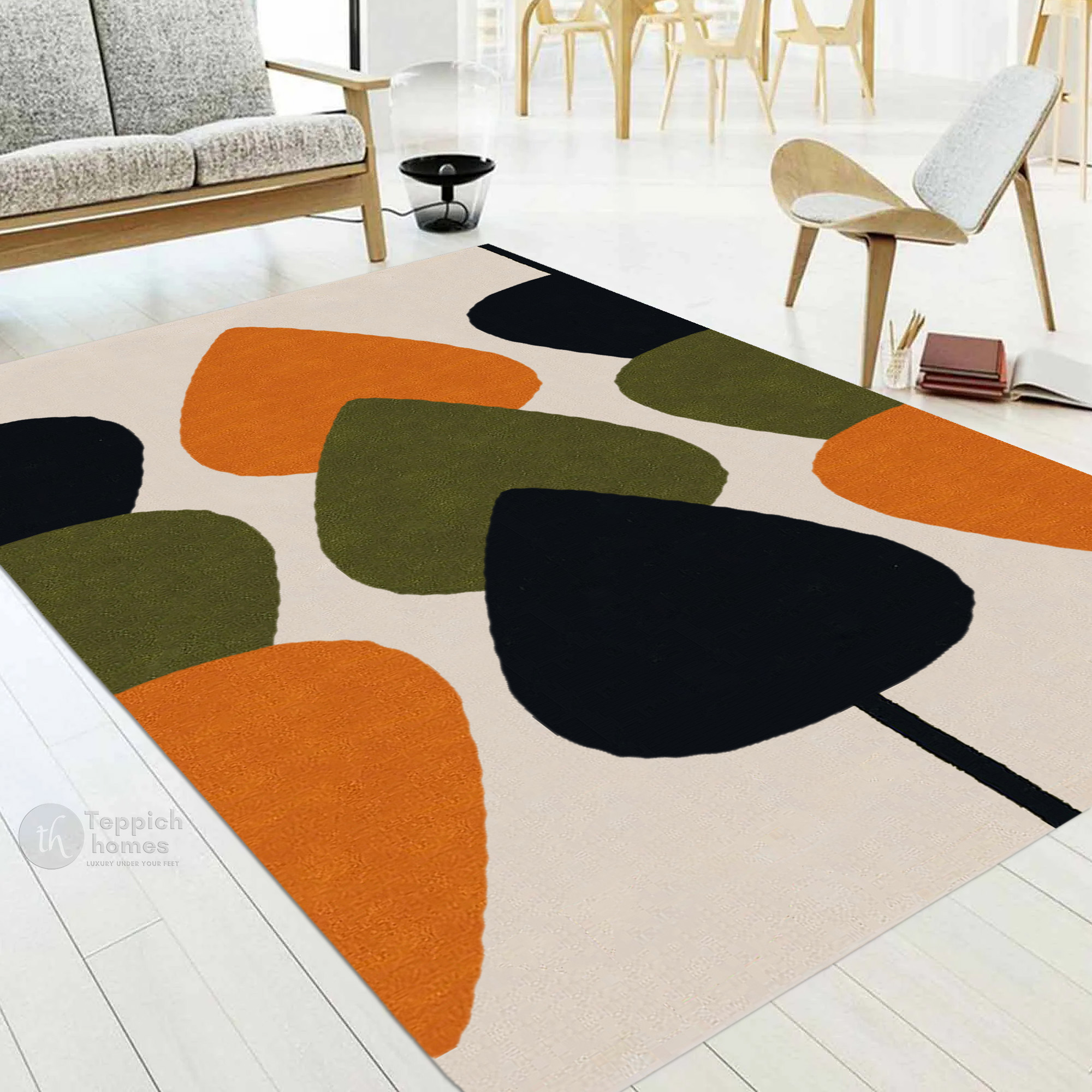 Modern Retro Leaf Pattern Rectangular Rug 6x9
