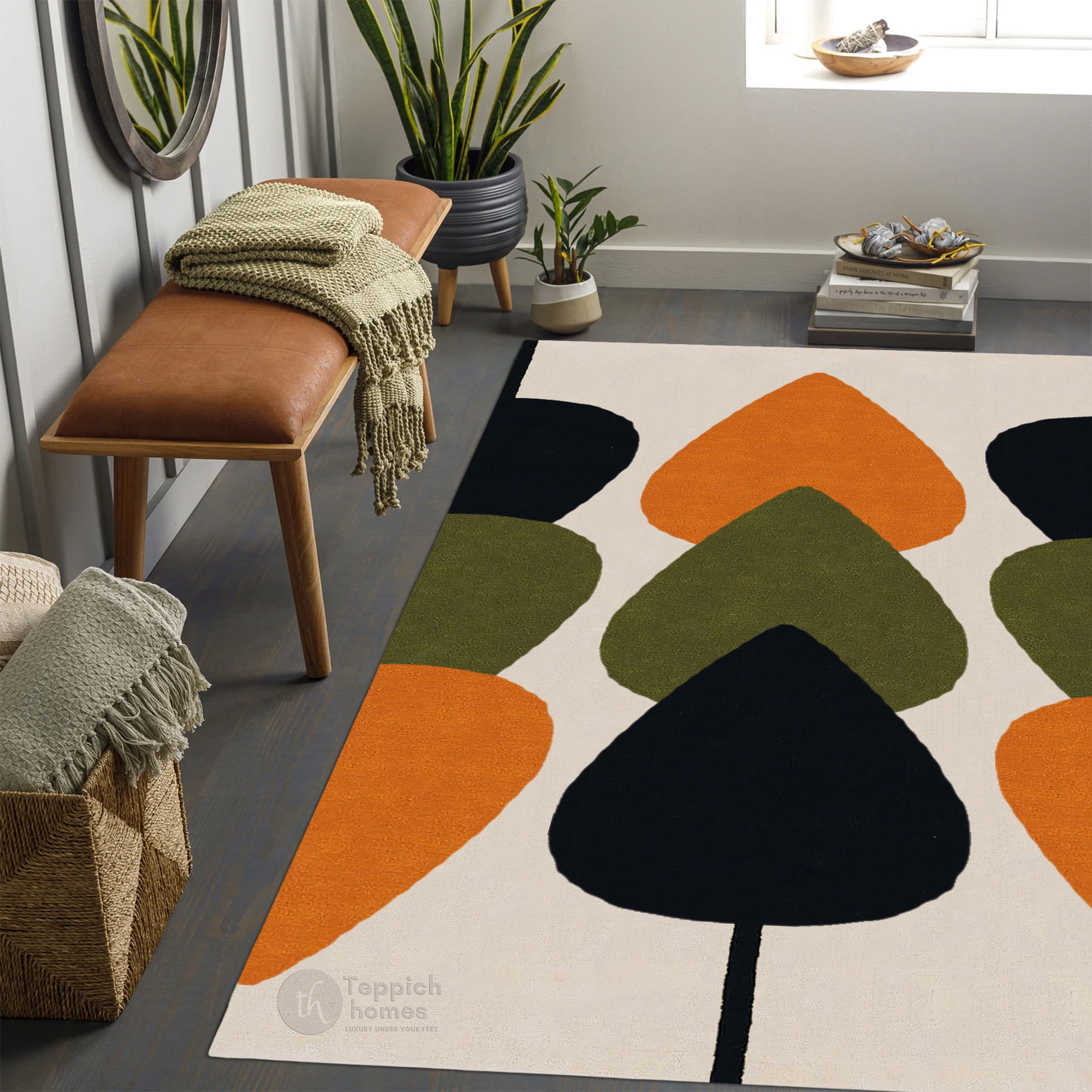 Modern Retro Leaf Pattern Rectangular Rug  12x15