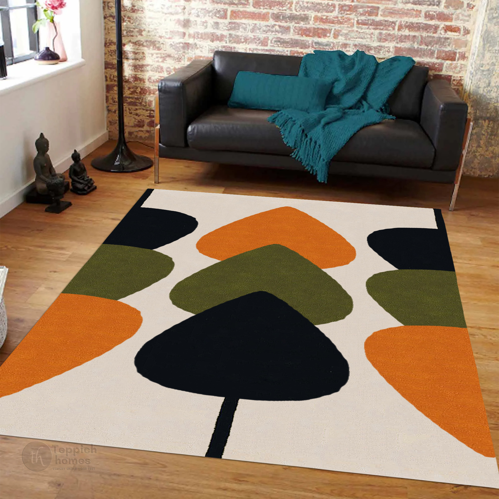 Modern Retro Leaf Pattern Rectangular Rug 10x14