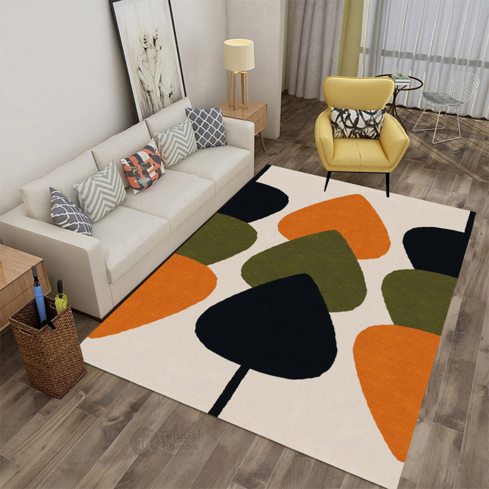 Rectangle Rug With Pattern Modern Retro Leaf Pattern Rectangular Rug | 6x9 ft