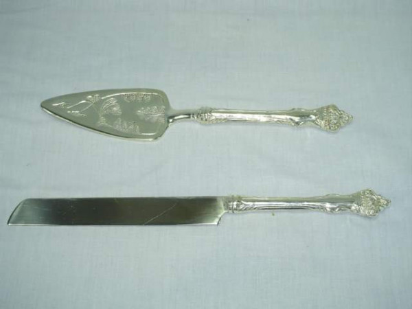 Image of Silver Plated Brass Cake Carving and Serving Set