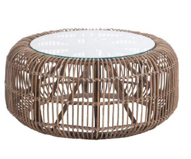 Rattan Side Coffee Table With Glass Top