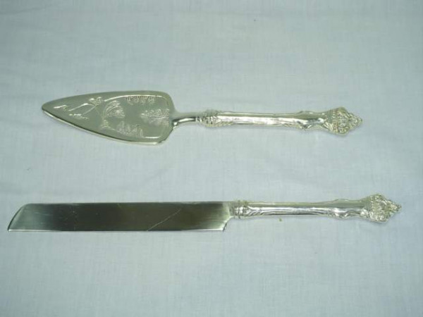 Image of Silver Plated Brass Cake Carving and Serving Set