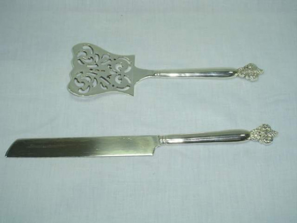 Image of Silver Plated Brass Cake Carving and Serving Set