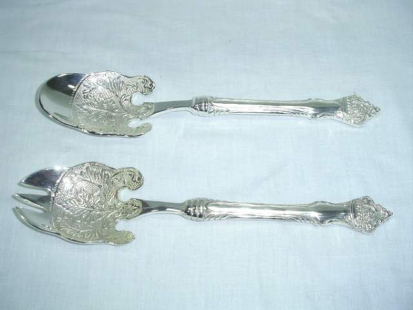 Image of Silver Plated Brass Salad Serving Set