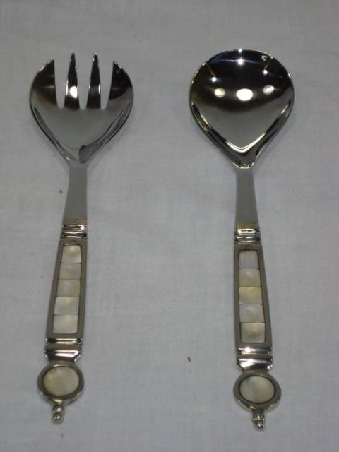 Stainless Steel Salad Serving Set With Mother Of pearl