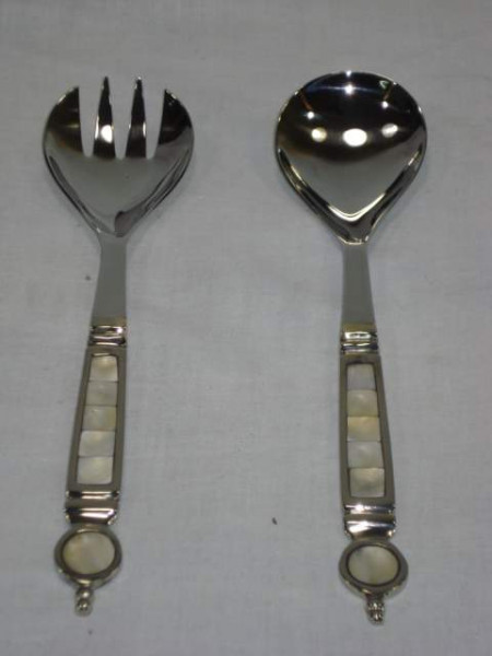 Image of Stainless Steel Salad Serving Set  With Mother Of pearl