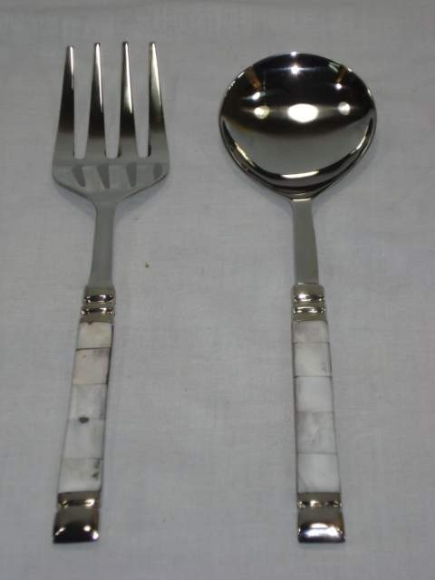 Stainless Steel Salad Serving Set With Mother Of pearl
