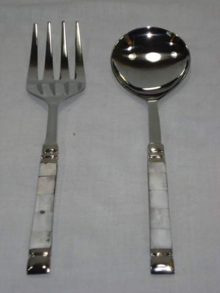 Image of Stainless Steel Salad Serving Set  With Mother Of pearl