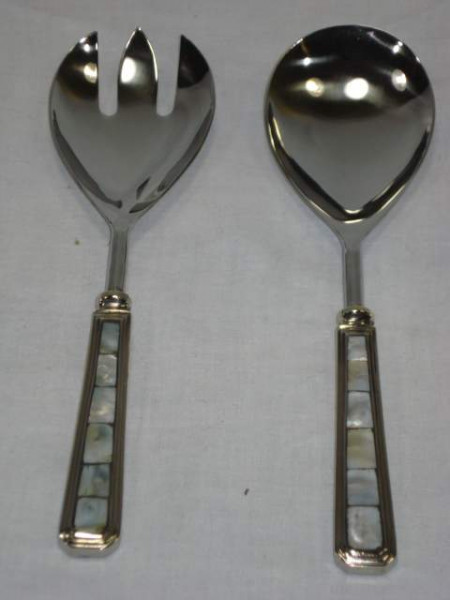 Image of Stainless Steel Salad Serving Set  With Mother Of pearl
