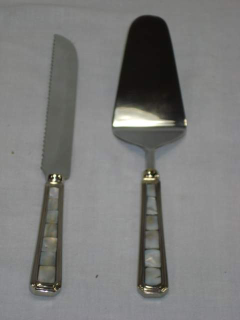 Stainless Steel Cake Carving and Serving Set With Mother Of pearl
