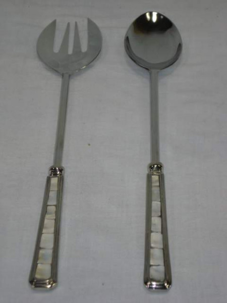 Image of Stainless Steel Salad Serving Set  With Mother Of pearl