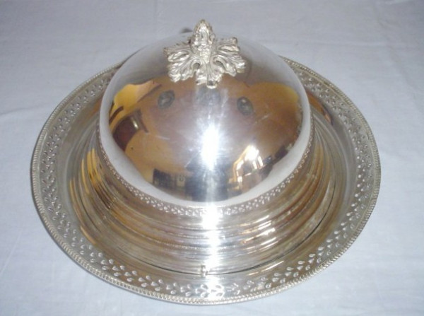 Image of Silver Plated Brass Serving Dish with Dome Shaped Lid