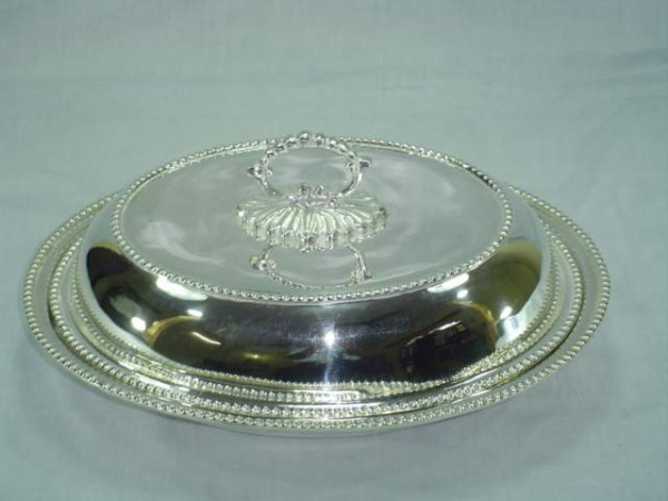 Image of Silver Plated Brass Serving Dish with Dome Shaped Lid