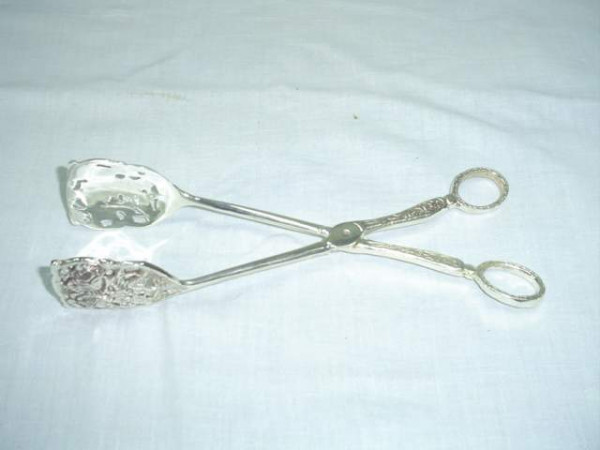 Image of Silver Plated Brass Scissor Tong