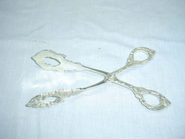 Image of Silver Plated Brass Scissor Tong