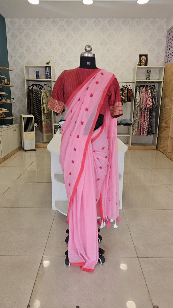 Image of PINK MUL COTTON HEART SAREE