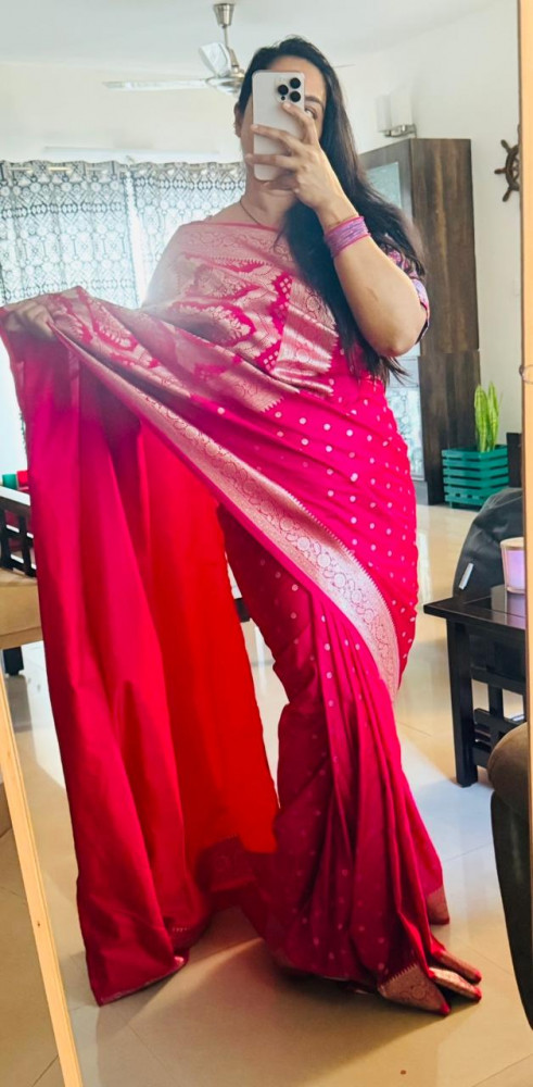 Image of RANI PINK PURE KATAN SILK SMALL BOOTI SAREE