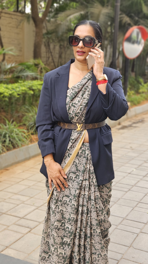 Image of GREEN KALAMKARI HANDBLOCK PRINT KOTA COTTON SAREE