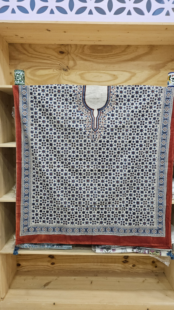 Image of BEIGE AND MAROON AJRAKH HANDBLOCK PRINT KAFTAN