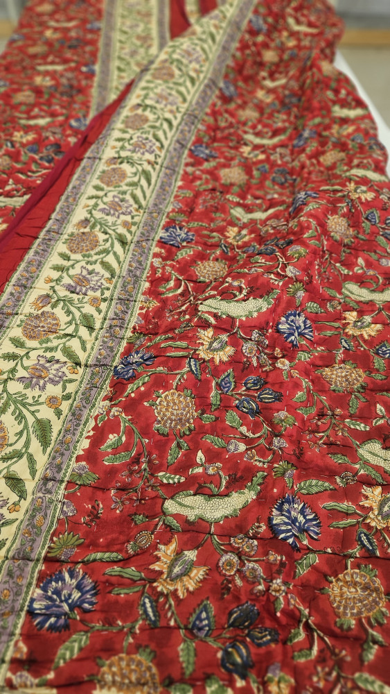 Image of RED GARDEN HANDBLOCKPRINTED REVERSIBLE DOUBLE BED MULMUL QUILT