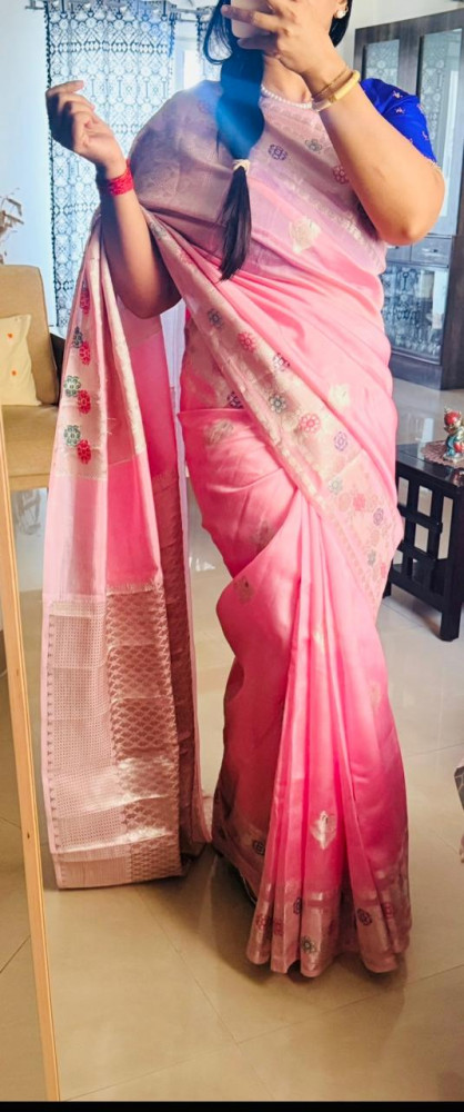 Image of BABY PINK PURE BANARASI CHINIYA SILK SAREE