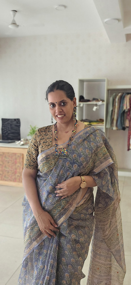 Image of PURPLE HANDBLOCKPRINTED KOTA DORIA SAREE