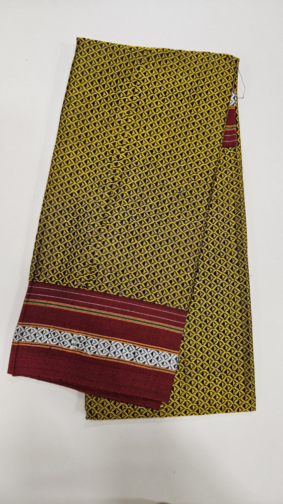 Image of YELLOW WITH RED BORDER COTTON SILK KHUN BLOUSE PIECE