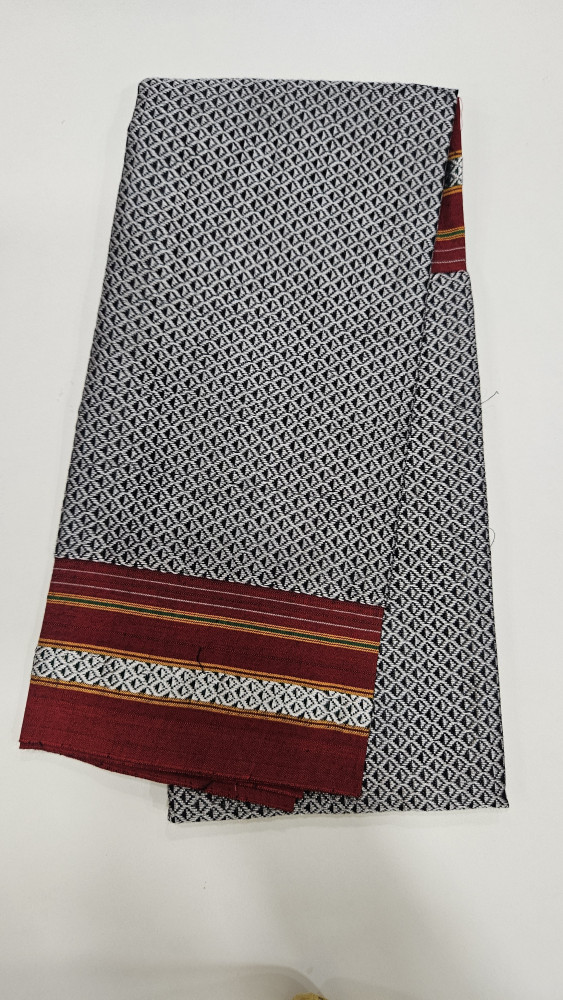 Image of GREY WITH RED BORDER COTTONSILK KHUN BLOUSE PIECE